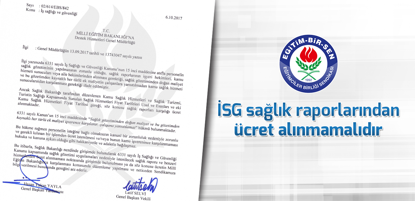 İSG sağlık raporlarından ücret alınmamalıdır