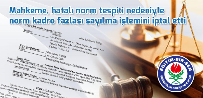 Mahkeme, hatalı norm tespiti nedeniyle norm kadro fazlası sayılma işlemini iptal etti