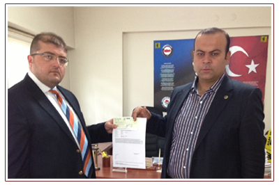 >15 Bin TL Sigorta Çeki Üyemizin Ailesine Verildi